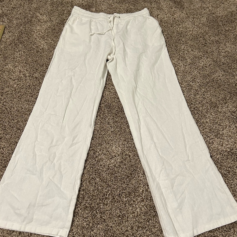 Linen White Wide-Leg Pants